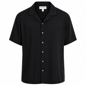 Julian & Mark Mens Bamboo Windowpane Camp Shirt Black XXL Short Sleeve New